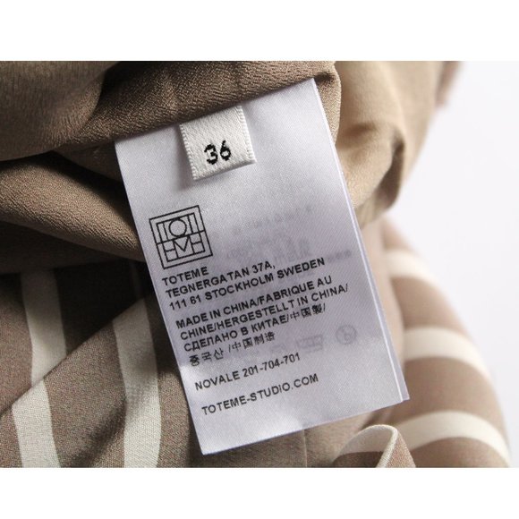 TOTEME Monogram Silk Striped Wide-Leg Pants 28" / Size 36 / US 4 / Taupe Loose - Picture 6 of 6